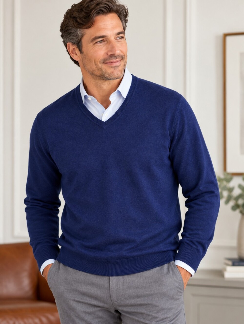 Tasso Elba Men’s XXL 100% Merino Wool V Neck Sweater Navy Blue Lightweight